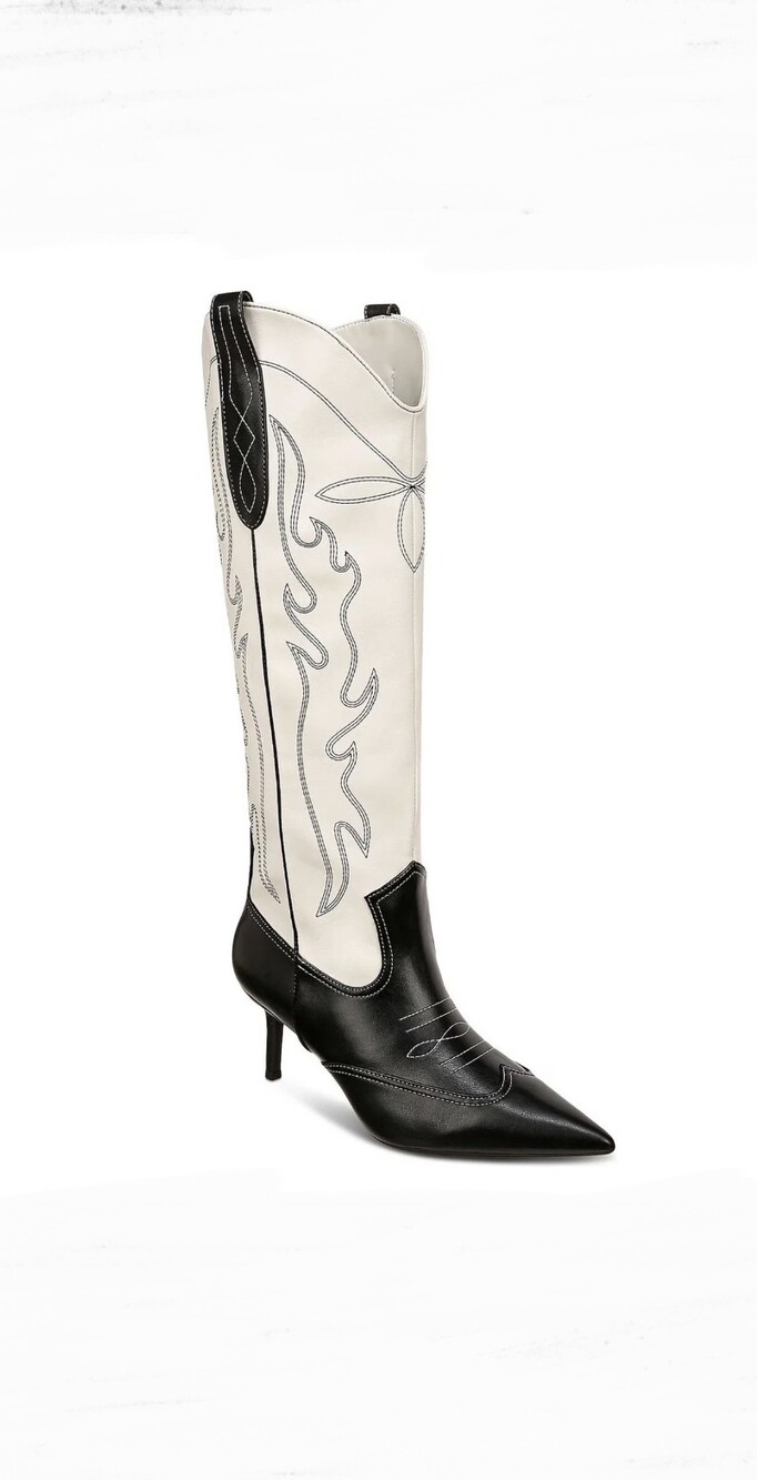 NIB INC International Concepts Hayleigh Mid-Heel Cowboy Boots 6.5 Black Bone